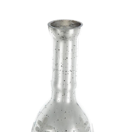 25" Antiqued Silver Floral Glass Bottle Table Vase HomeRoots