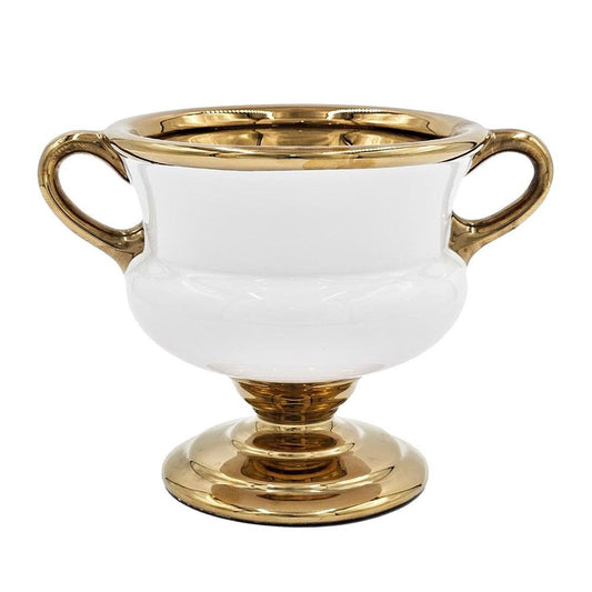 7" White And Gold Ceramic Amphora Urn HomeRoots