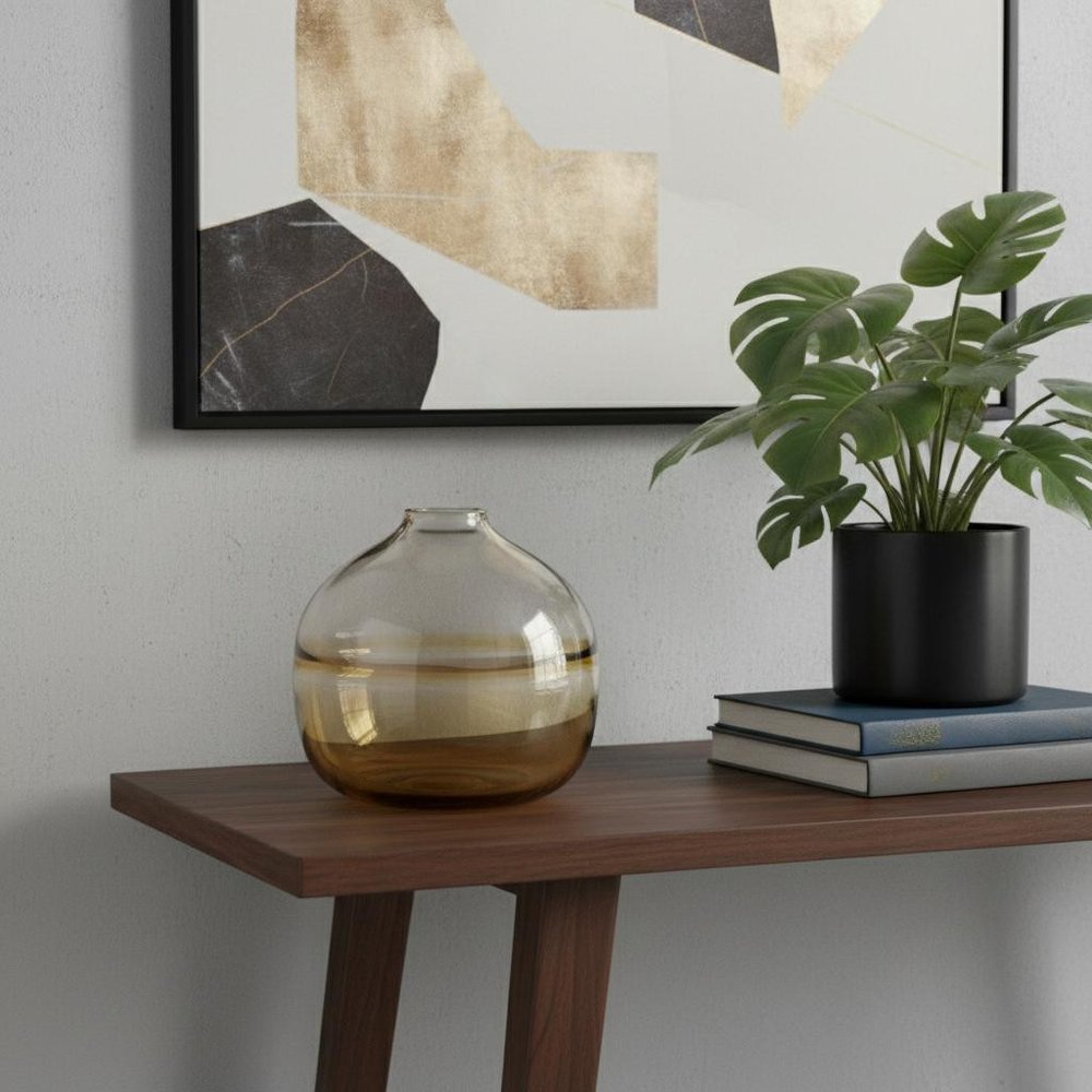 9" Clear And Brown Ombre Glass Round Table Vase HomeRoots
