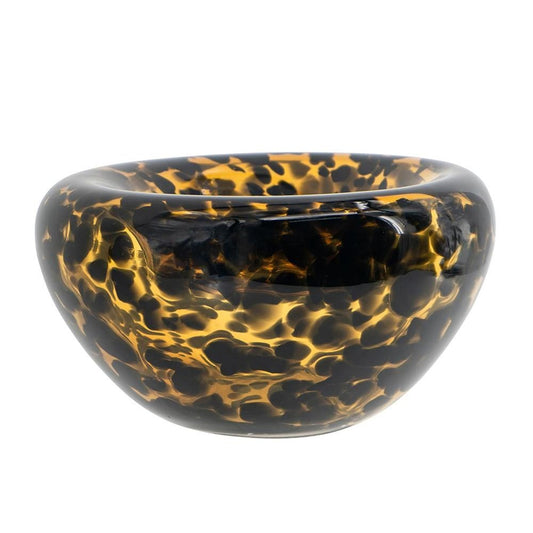 4" Amber And Black Cheetah Animal Print Glass Round Table Vase HomeRoots