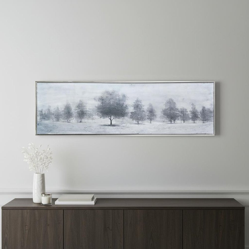 Trees at Dusk Hand Painted Silver Floater Frame Wall Art HomeRoots