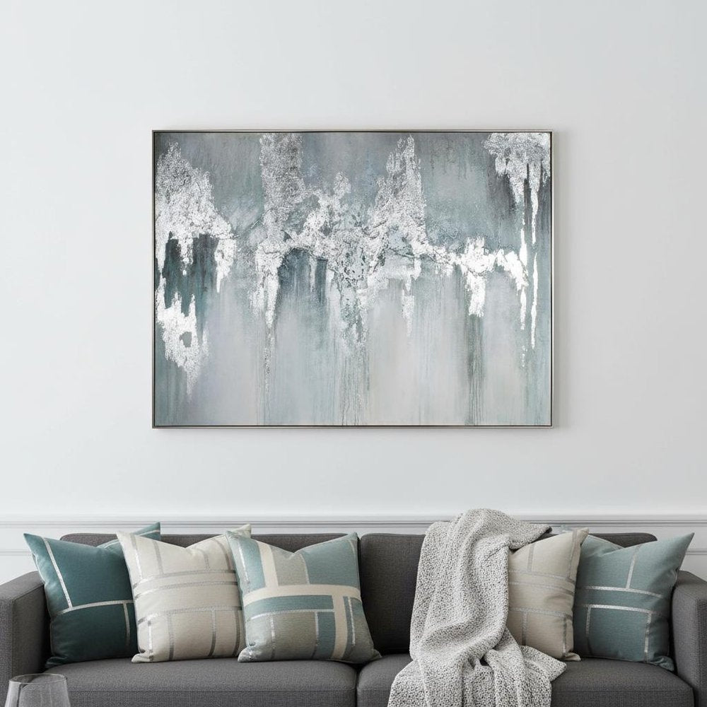Exquisite Aquamarine Hand Painted Silver Floater Frame Wall Art HomeRoots