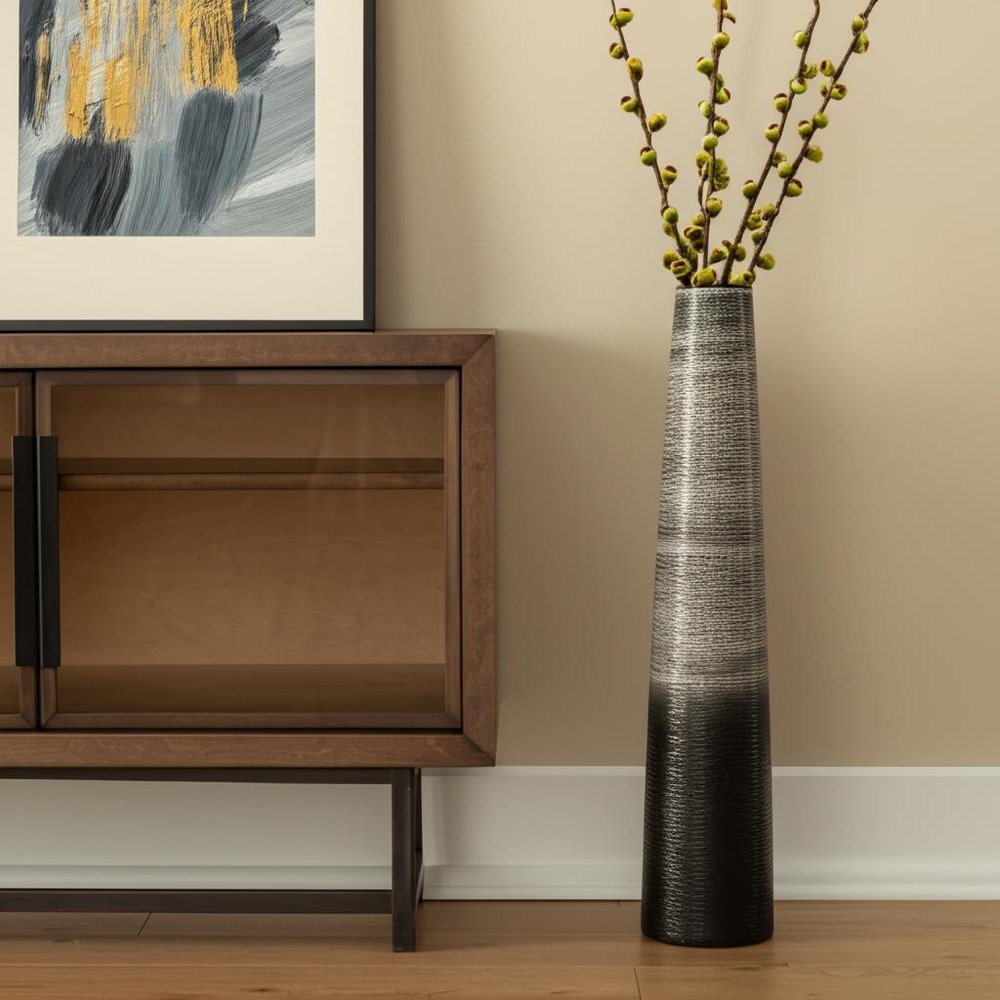 39" Black And Gray Ombre Tapered Ceramic Floor Vase HomeRoots
