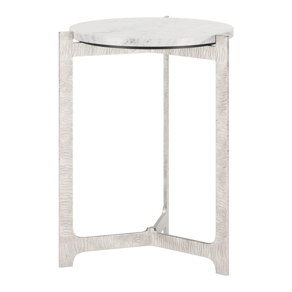 25" White And Silver Marble And Aluminum Round Cross Legs End Table HomeRoots