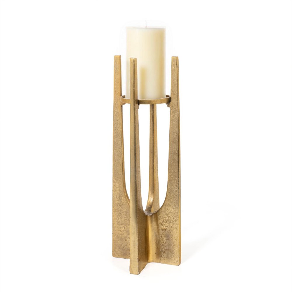16" Gold Distressed Aluminum Geometric Tabletop Pillar Candle Holder HomeRoots