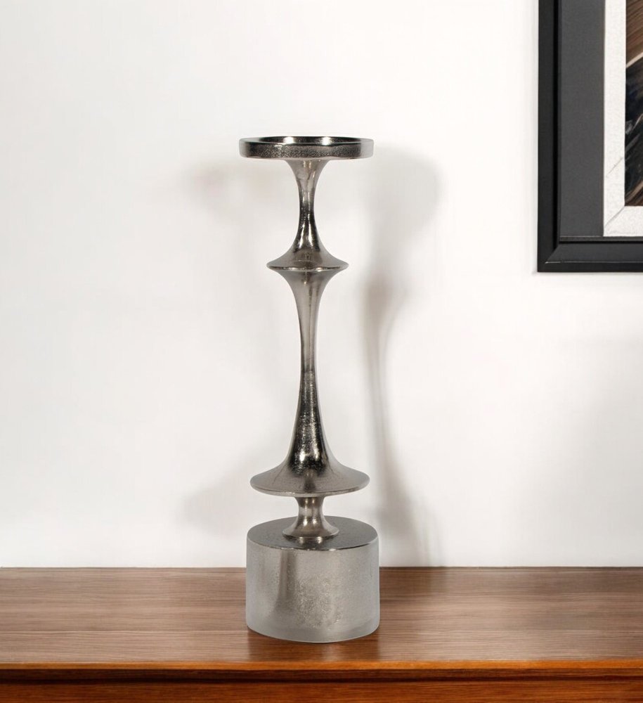 18" Silver Distressed Geometric Metal Tabletop Candle Holder HomeRoots