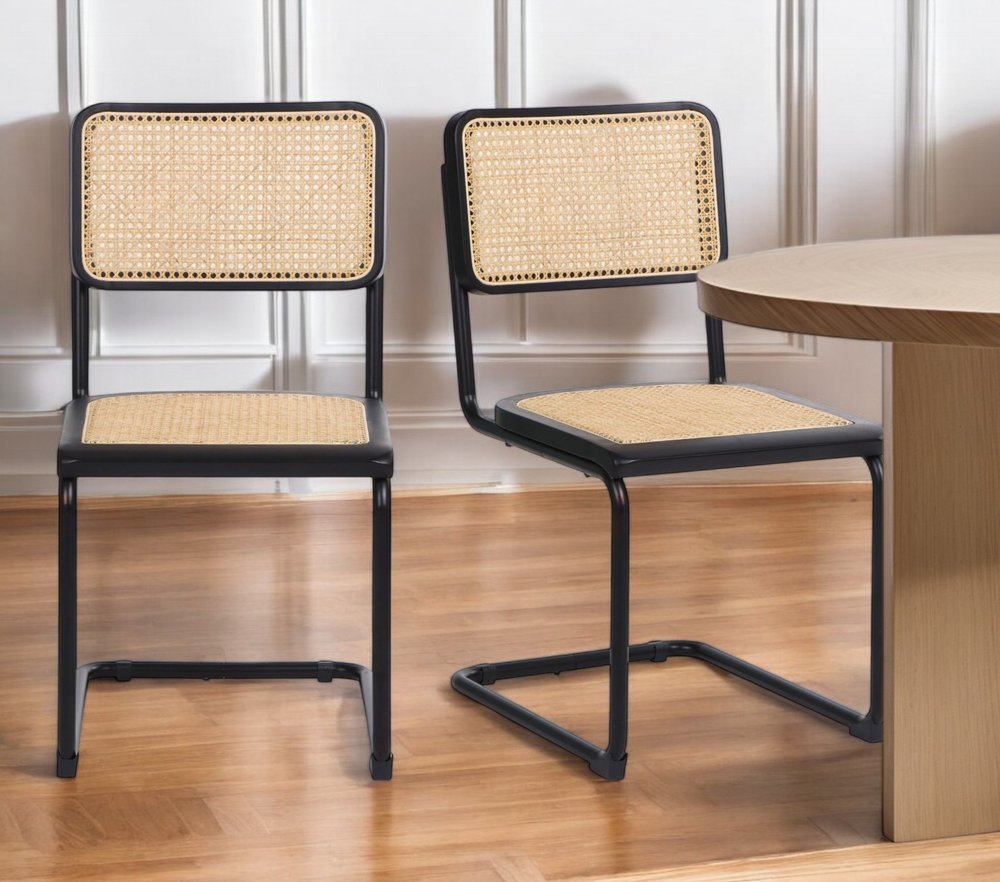 Set of Two Black and Natural Steel Open Back Dining Side Chairs HomeRoots