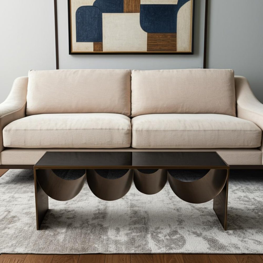 48" Black and Brass Mirrored Glass and Steel Solid Coffee Table HomeRoots