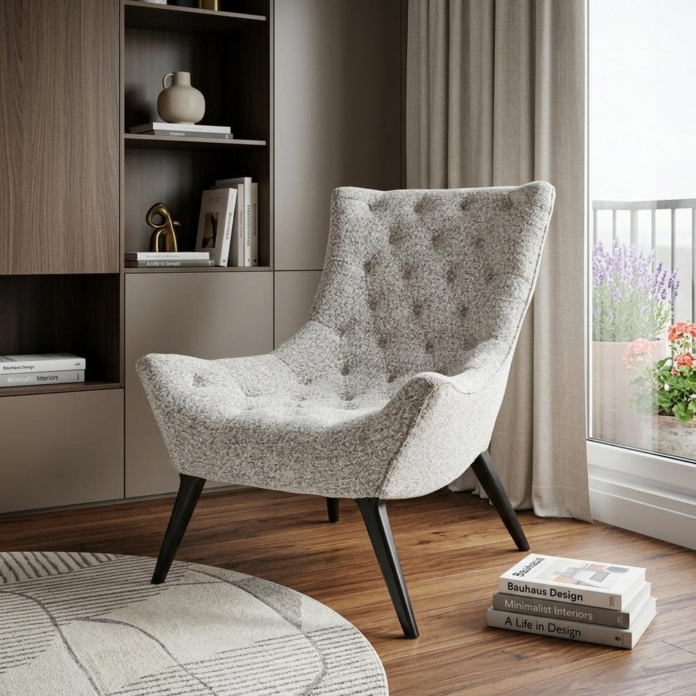 32" Gray and Black Tufted Boucle Lounge Chair HomeRoots