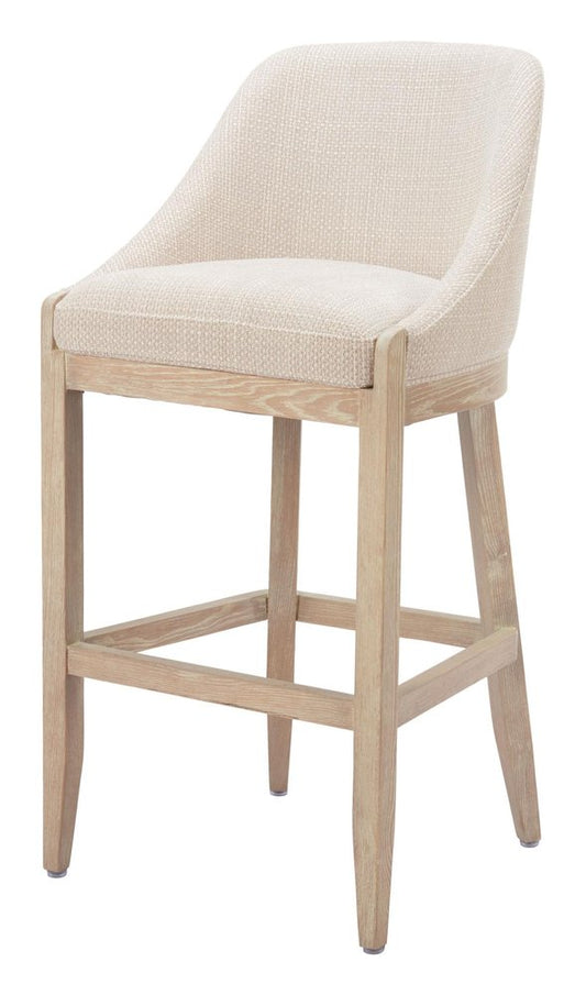 31" Beige And Natural Fabric And Solid Wood Bar Height Bar Chair HomeRoots