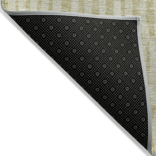 10' X 14' Beige And Tan Striped Washable Indoor Outdoor Area Rug