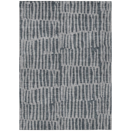 3' X 5' Charcoal And Gray Striped Washable Indoor Outdoor Area Rug