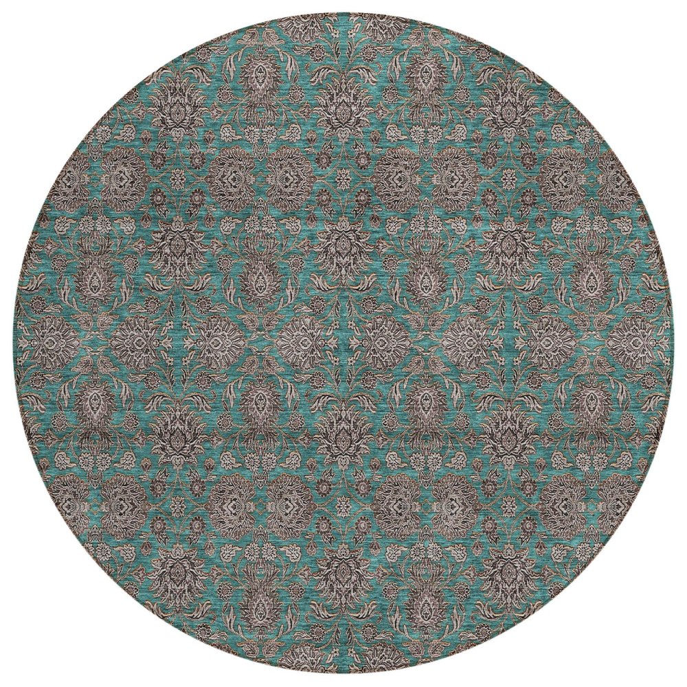 3' X 5' Teal Blue Beige And Taupe Floral Washable Indoor Outdoor Area Rug HomeRoots