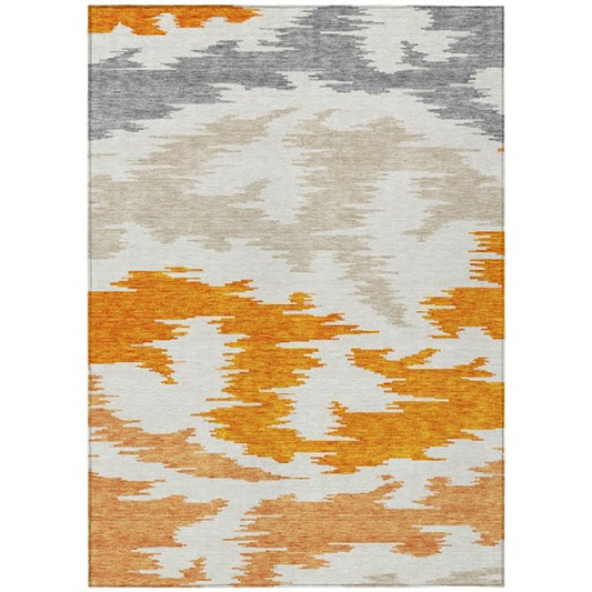 3' X 5' Orange Beige And Ivory Abstract Washable Indoor Outdoor Area Rug
