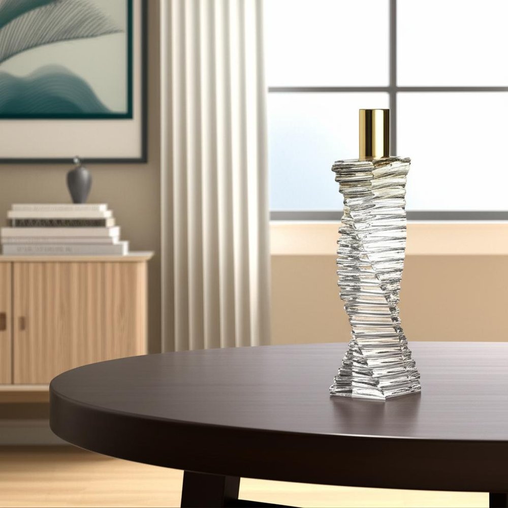 8" Clear And Gold Twisted Crystal Tabletop Taper Candlestick HomeRoots