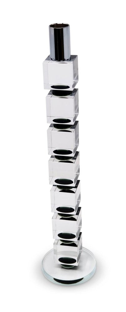 15" Silver Clear And Black Crystal Tabletop Taper Candlestick HomeRoots