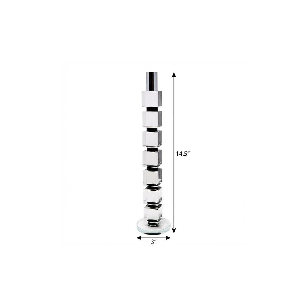 15" Silver Clear And Black Crystal Tabletop Taper Candlestick HomeRoots