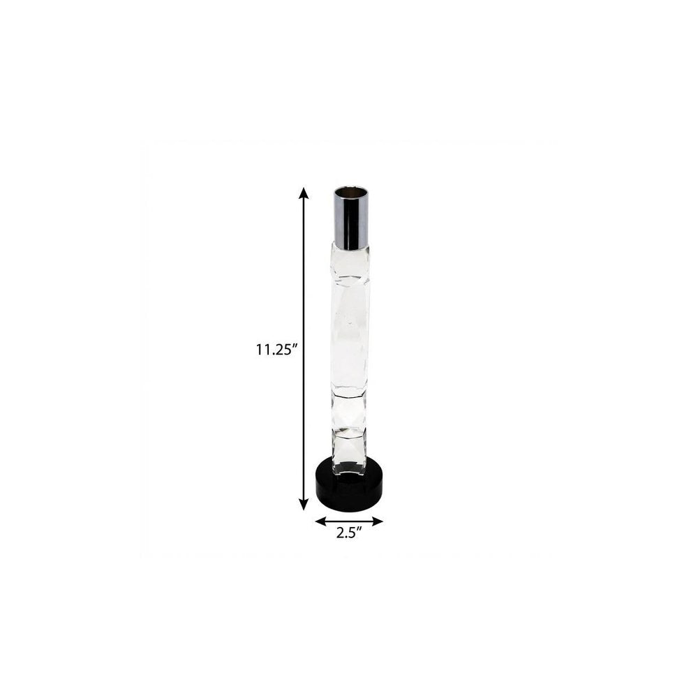 11" Silver Clear And Black Crystal Tabletop Taper Candlestick HomeRoots