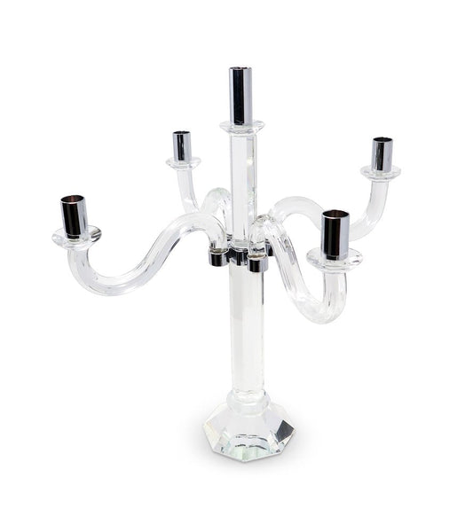 20" Clear And Silver Crystal Tabletop Candelabra Candle Holder HomeRoots