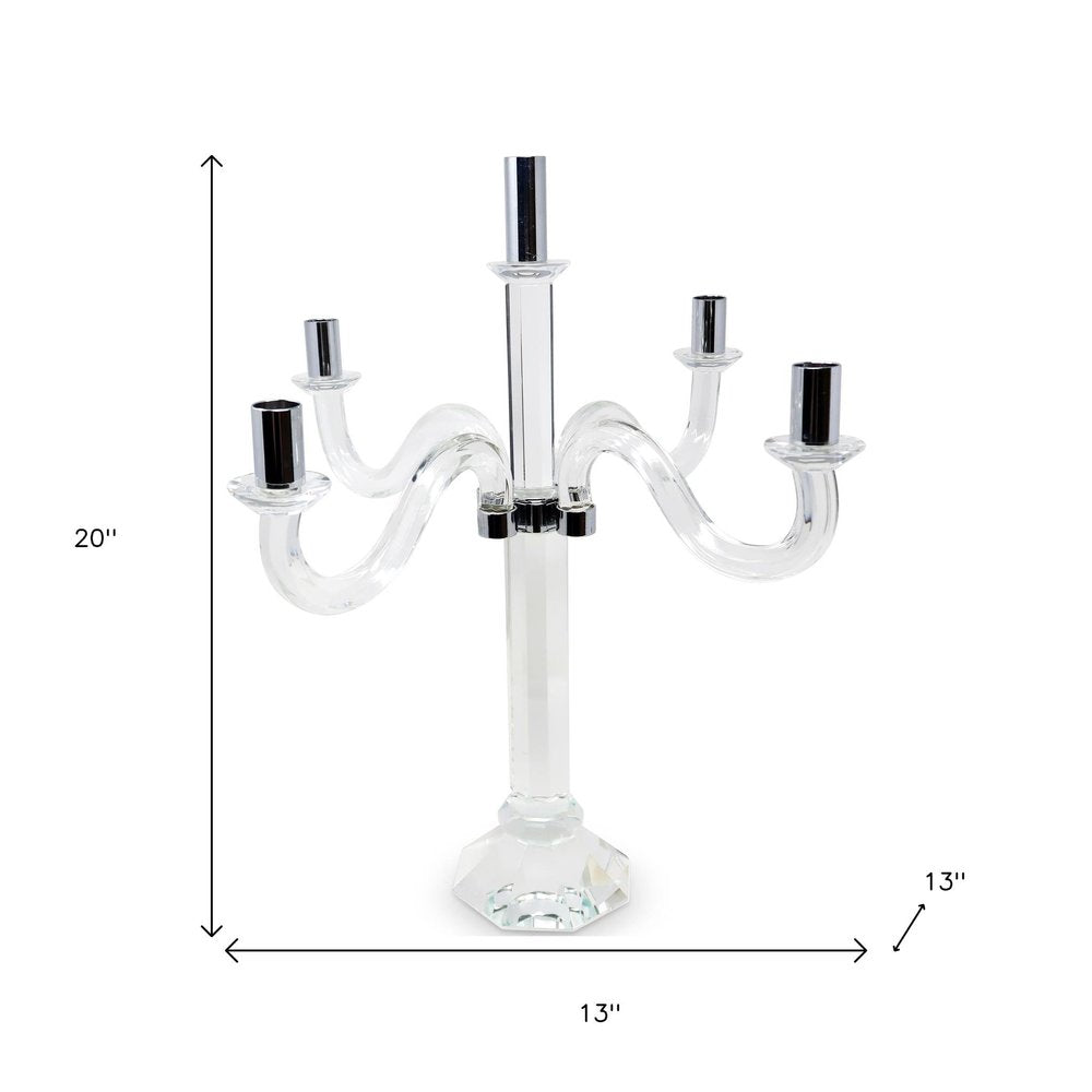 20" Clear And Silver Crystal Tabletop Candelabra Candle Holder HomeRoots