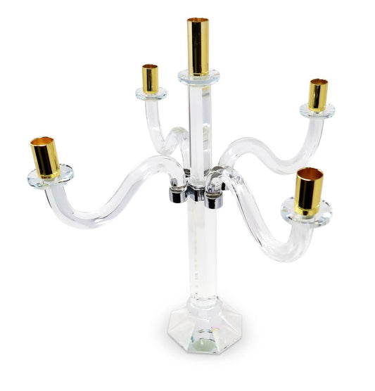 20" Clear Silver And Gold Crystal Tabletop Candelabra Candle Holder HomeRoots