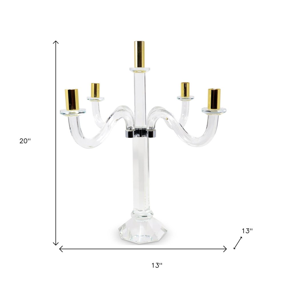 20" Clear Silver And Gold Crystal Tabletop Candelabra Candle Holder HomeRoots