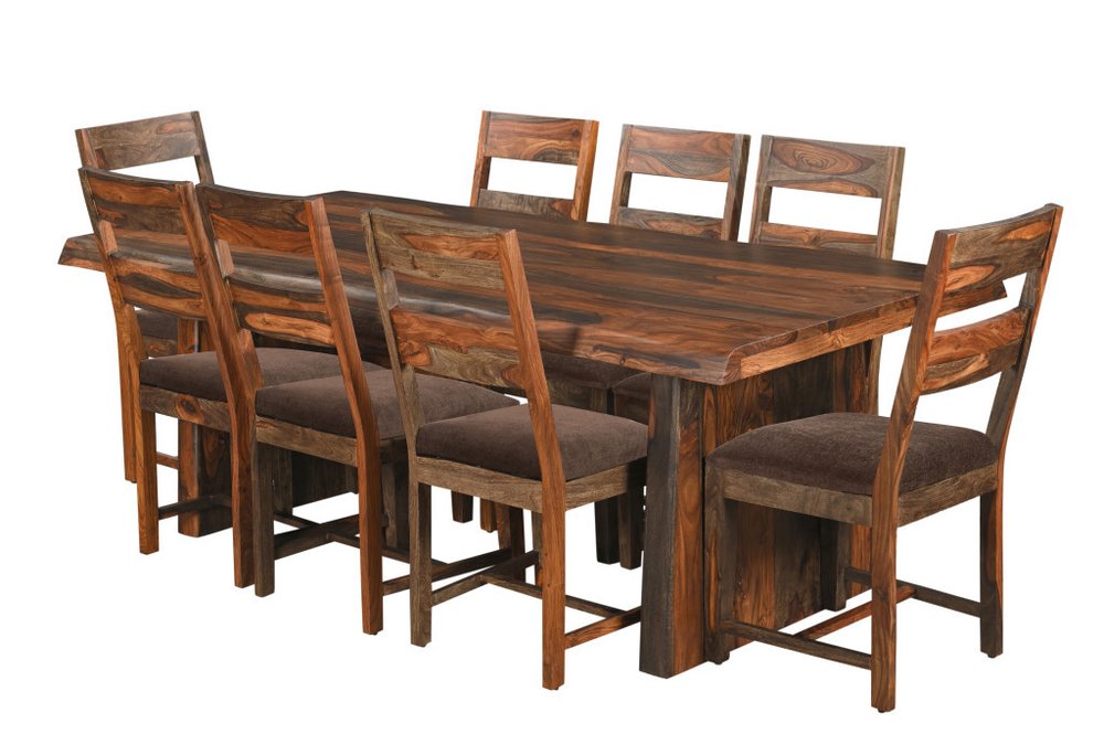 Nine Piece Dark Brown Solid Wood Dining Set with Eight Chairs HomeRoots