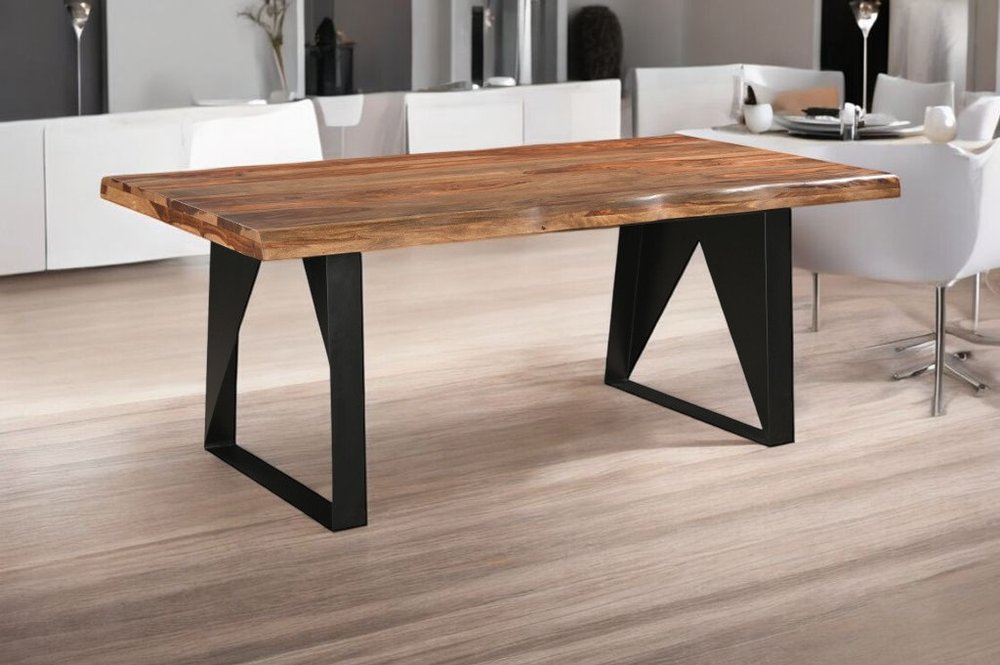 Seven Piece Brown and Black Solid Wood Dining Set with Six Chairs HomeRoots
