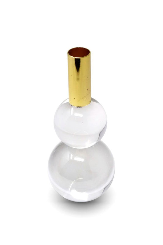 Set of Two Clear And Gold Geo Orbs Crystal Tabletop Taper Candlesticks HomeRoots
