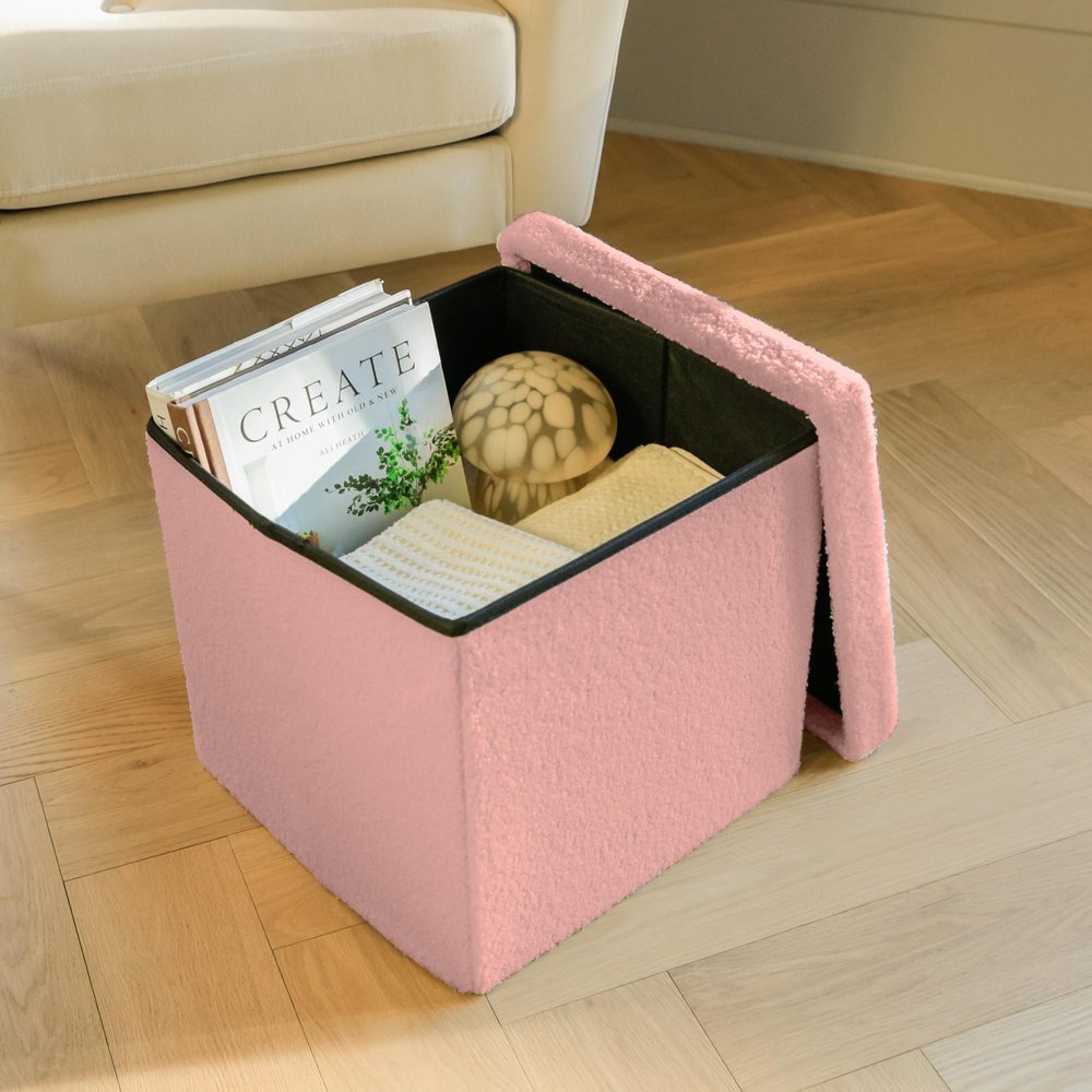 15" Black Boucle Cube Storage Ottoman HomeRoots
