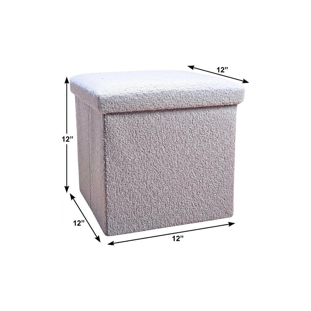 12" Taupe Boucle Cube Ottoman With Storage HomeRoots