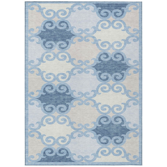 8' X 10' Sky Blue Gray And Ivory Trellis Washable Indoor Outdoor Area Rug