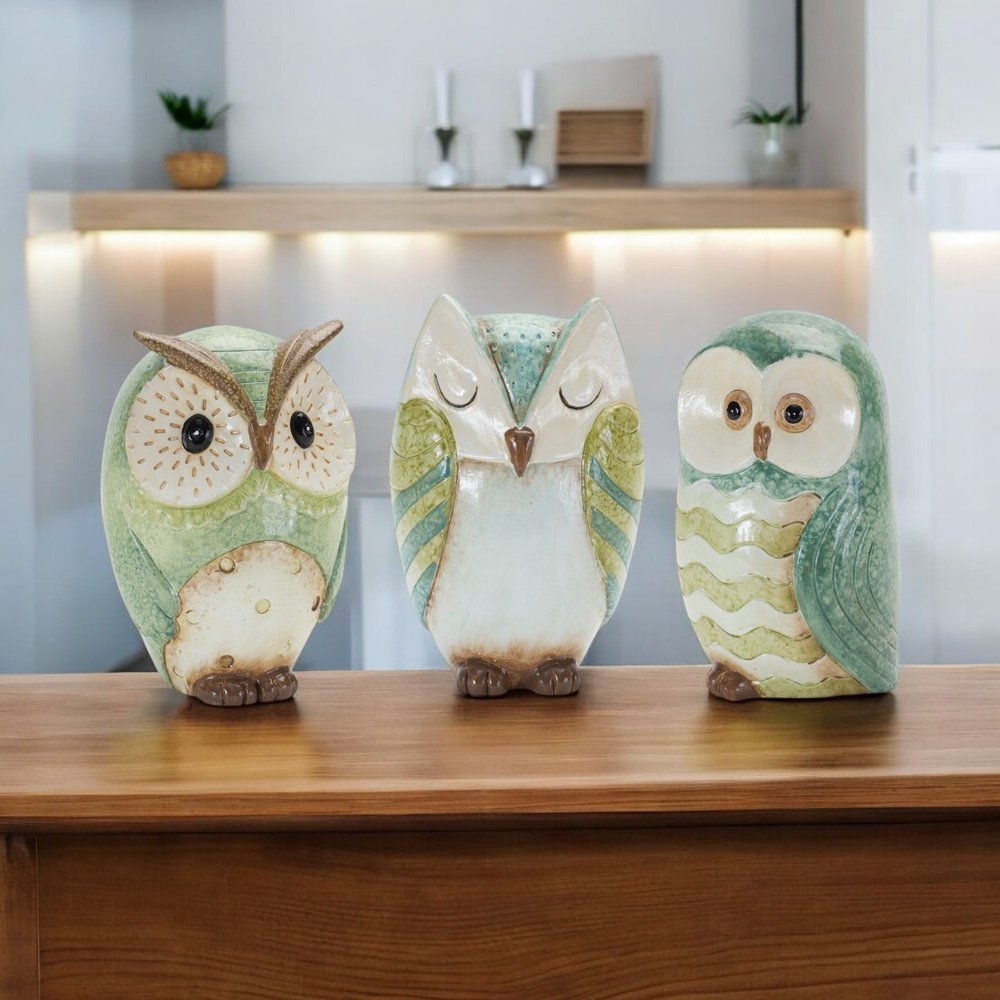 Set of Three Blue Terracotta Figurine Tabletop Sculpture HomeRoots
