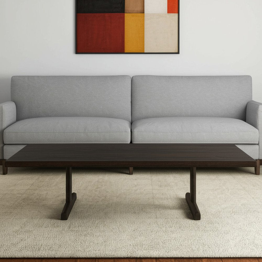 55" Dark Brown Solid Wood Double Pedestal Coffee Table