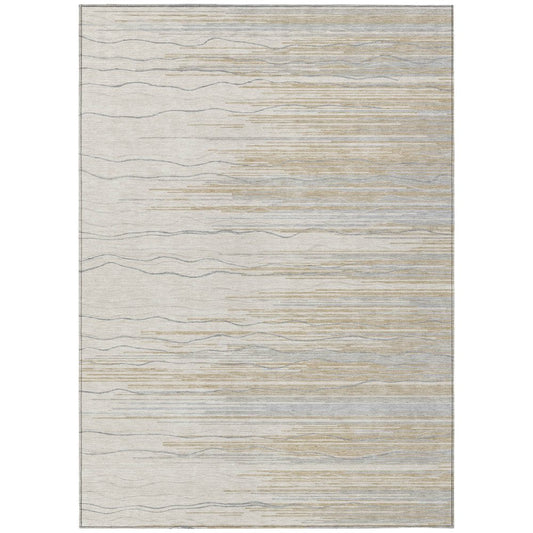 8' X 10' Linen Gray And Beige Striped Washable Indoor Outdoor Area Rug