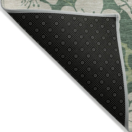 3' X 5' Sage And Ivory Floral Washable Indoor Outdoor Area Rug