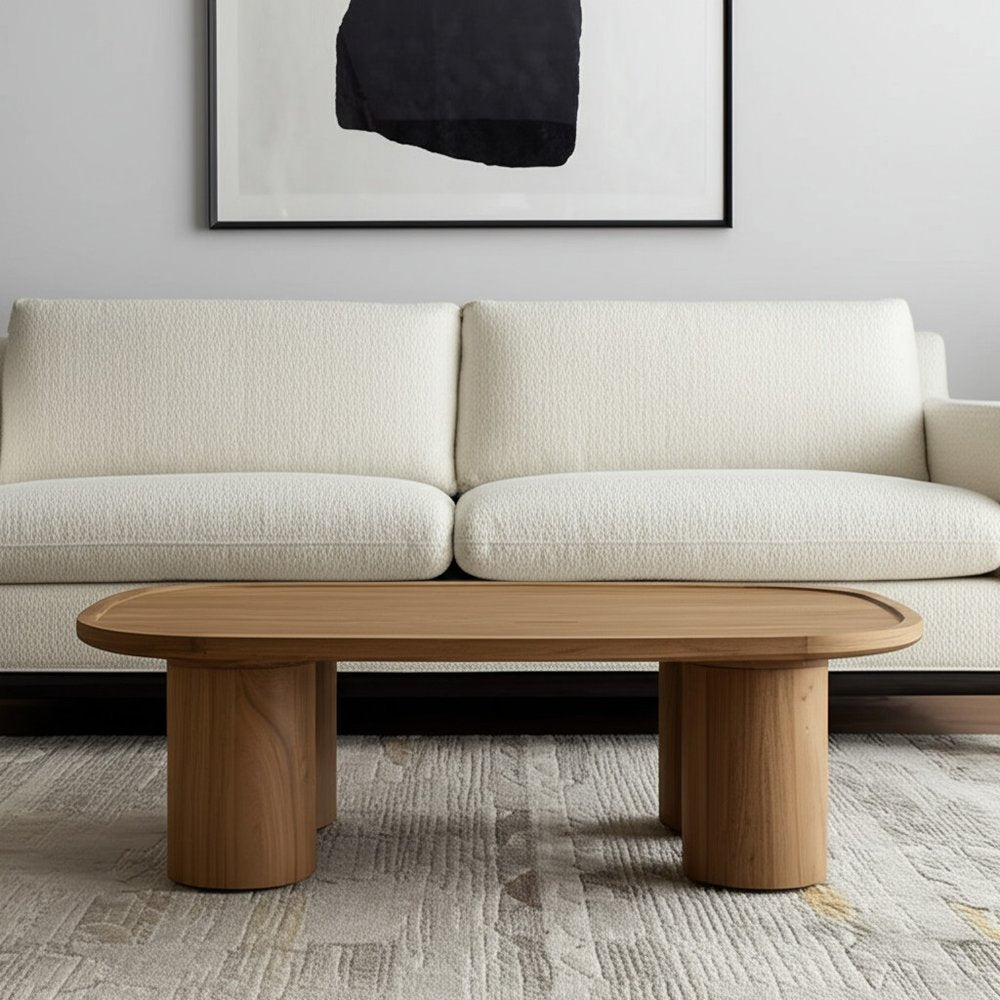 55" Natural Solid Wood Oval Coffee Table HomeRoots