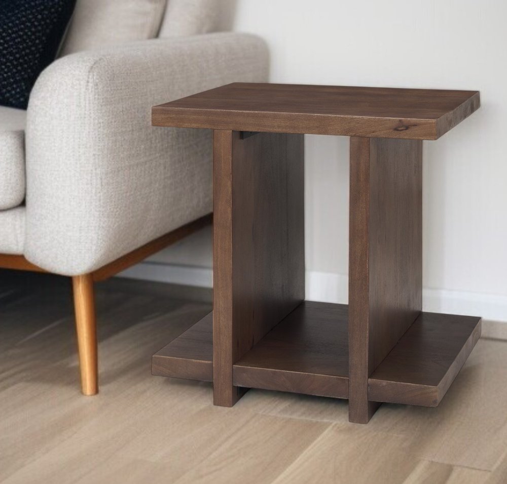 22" Brown Solid Wood Sled End Table With Shelf HomeRoots