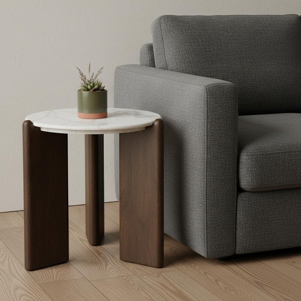 20" White And Brown Marble And Solid Wood End Table HomeRoots