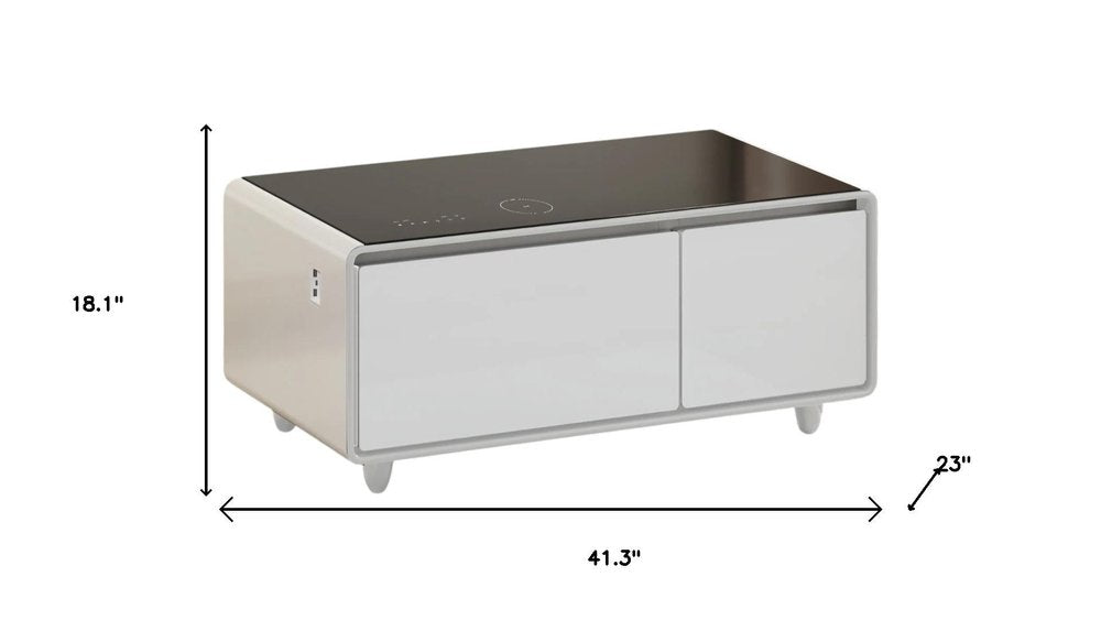 41" Black and White Glass and Acrylic Solid Coffee Table With Two Drawers HomeRoots