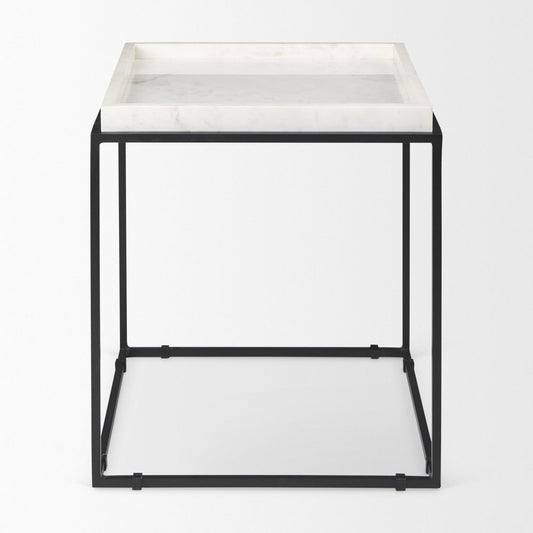20" White and Black Marble and Metal Square Frame End Table HomeRoots