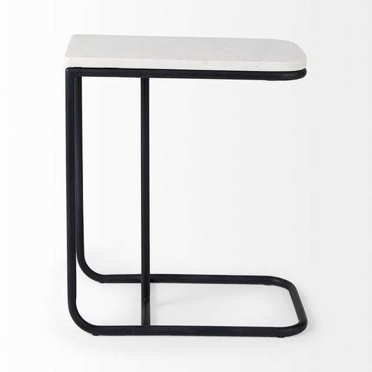 23" Black And White Marble and Metal C Table End Table HomeRoots