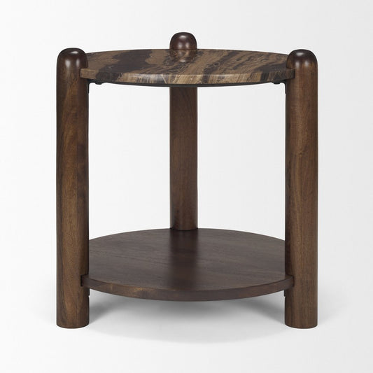 26" Brown Marble And Solid Wood End Table With Shelf HomeRoots