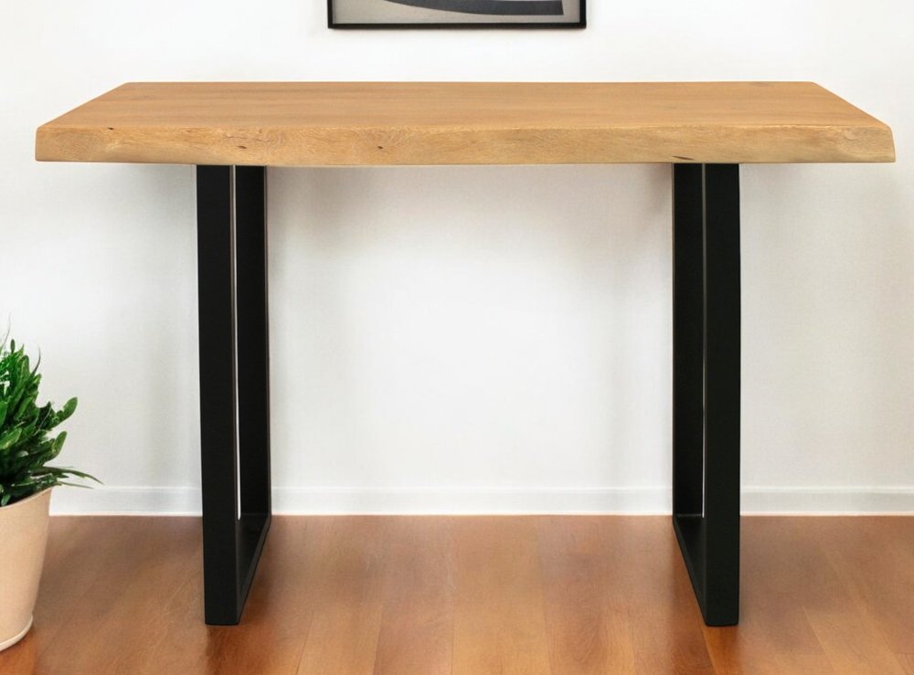 47" Natural and Black Solid Wood and Metal Live Edge Console Table HomeRoots