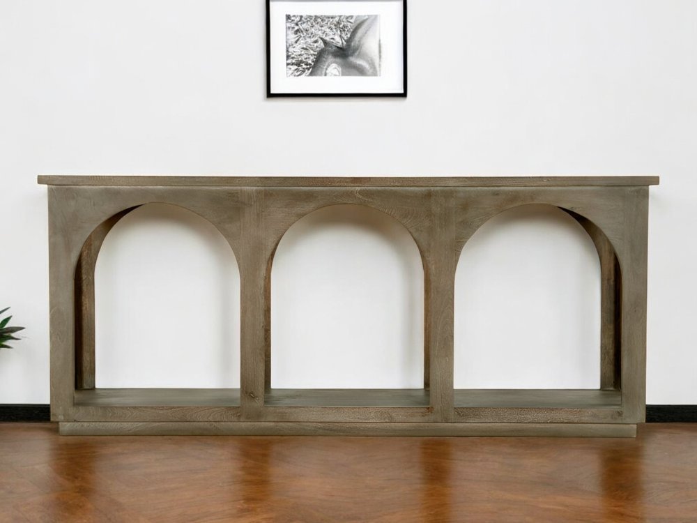 77" Brown Solid Wood Distressed Console Table With Arch Detailing HomeRoots