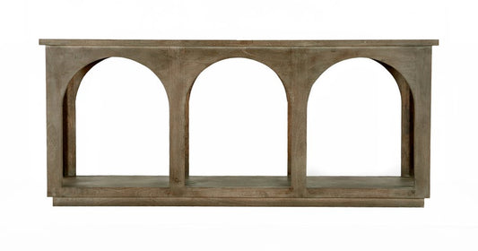 77" Brown Solid Wood Distressed Console Table With Arch Detailing HomeRoots