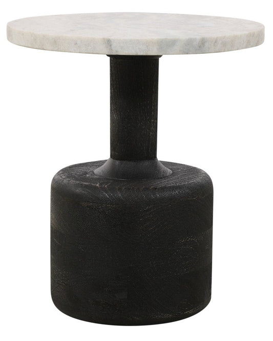 21" White and Black Distressed Marble and Solid Wood Round Pedestal End Table HomeRoots