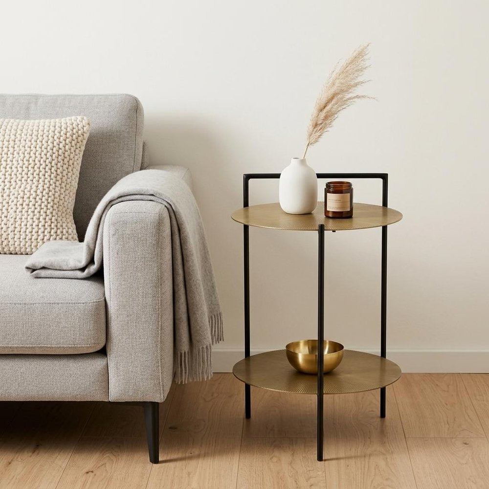 22" Antiqued Bronze and Black Distressed Iron Round End Table With Shelf HomeRoots