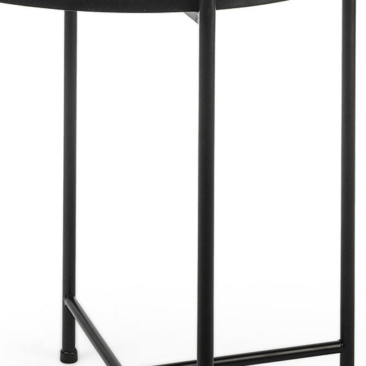 24" Silver and Black Mirrored Glass and Iron Round End Table