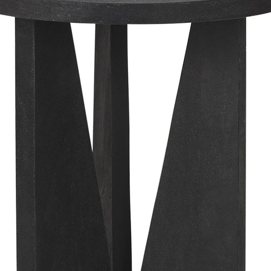 23" Black Distressed Solid Wood Round End Table